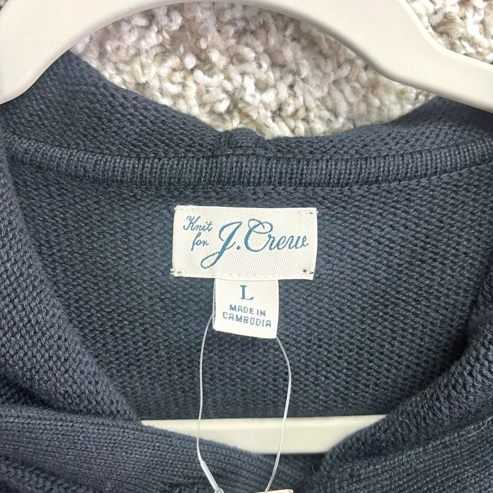 J. Crew Sweater Men's Large Heritage Cotton Black Knit‎ Hooded NWT